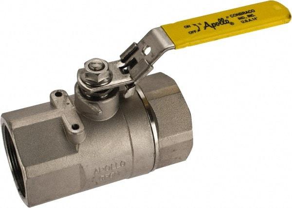 Apollo - 2" Pipe, Standard Port, Stainless Steel Standard Ball Valve - 2 Piece, NPT Ends, Locking Lever Handle, 600 WOG, 150 WSP - Exact Industrial Supply