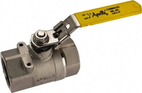 Apollo - 1-1/2" Pipe, Standard Port, Stainless Steel Standard Ball Valve - 2 Piece, NPT Ends, Locking Lever Handle, 600 WOG, 150 WSP - Exact Industrial Supply