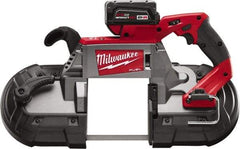 Milwaukee Tool - 18 Volt, 44-7/8" Blade, 380 SFPM Cordless Portable Bandsaw - 5" (Round) & 5 x 5" (Rectangle) Cutting Capacity, Lithium-Ion Battery Included - Exact Industrial Supply