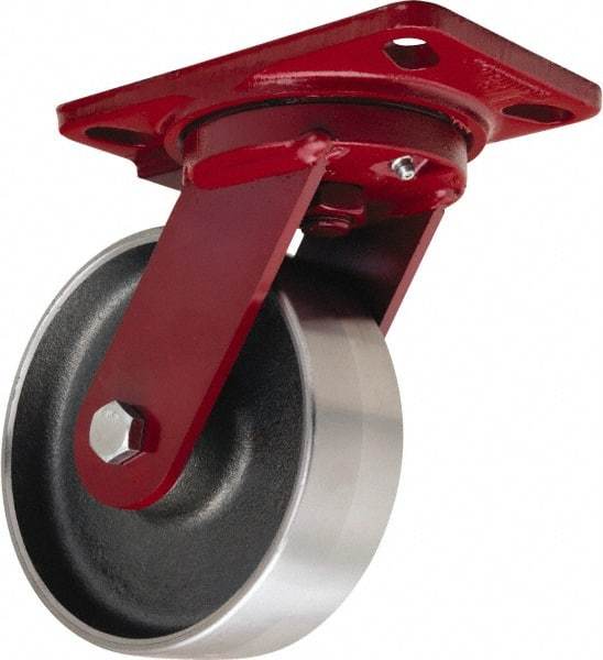 Hamilton - 6" Diam x 2" Wide x 7-3/4" OAH Top Plate Mount Swivel Caster - Forged Steel, 2,000 Lb Capacity, Sealed Precision Ball Bearing, 4-1/2 x 6-1/2" Plate - Exact Industrial Supply