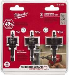 Milwaukee Tool - 3 Piece, 7/8" to 1-3/8" Saw Diam, Impact Rated Hole Saw Kit - Bi-Metal, Toothed Edge, Includes 3 Hole Saws - Exact Industrial Supply