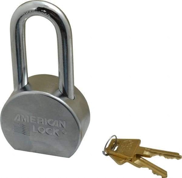 American Lock - 2" Shackle Clearance, Keyed Different A701 Padlock - 7/16" Shackle Diam, Steel, with Satin Chrome, Triple Plated Finish - Exact Industrial Supply