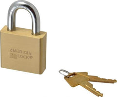 American Lock - 1-1/8" Shackle Clearance, Keyed Different A5570 Padlock - 3/8" Shackle Diam, Steel & Brass, with Solid Extruded Brass Finish - Exact Industrial Supply
