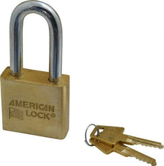 American Lock - 2" Shackle Clearance, Keyed Alike A5571 Padlock - 3/8" Shackle Diam, Steel & Brass, with Solid Extruded Brass Finish - Exact Industrial Supply