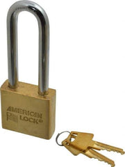 American Lock - 3" Shackle Clearance, Keyed Alike A5572 Padlock - 3/8" Shackle Diam, Steel & Brass, with Solid Extruded Brass Finish - Exact Industrial Supply