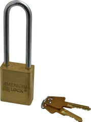 American Lock - 3" Shackle Clearance, Keyed Different A5532 Padlock - 1/4" Shackle Diam, Steel & Brass, with Solid Extruded Brass Finish - Exact Industrial Supply