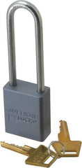 American Lock - 3" Shackle Clearance, Keyed Alike A32 Padlock - 1/4" Shackle Diam, Aluminum, with Solid Aluminum Finish - Exact Industrial Supply