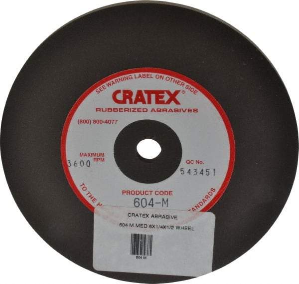 Cratex - 6" Diam x 1/2" Hole x 1/4" Thick, Surface Grinding Wheel - Silicon Carbide, Medium Grade, 3,600 Max RPM, Rubber Bond, No Recess - Exact Industrial Supply