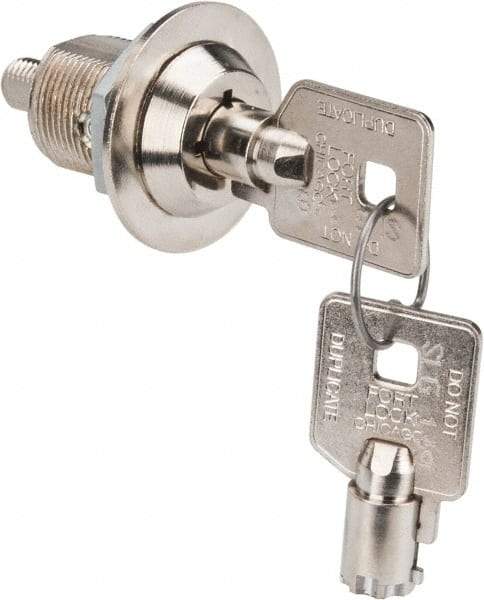Made in USA - 7/8" Max Thickness, High Security Tubular Keyed Latch - Polished Nickel Coated - Exact Industrial Supply