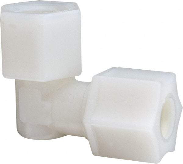 Made in USA - 3/8" Tube OD, Nylon Plastic Compression Tube Female Elbow - 3/8 NPT Pipe, 220°F Max, Plastic Grip - Exact Industrial Supply