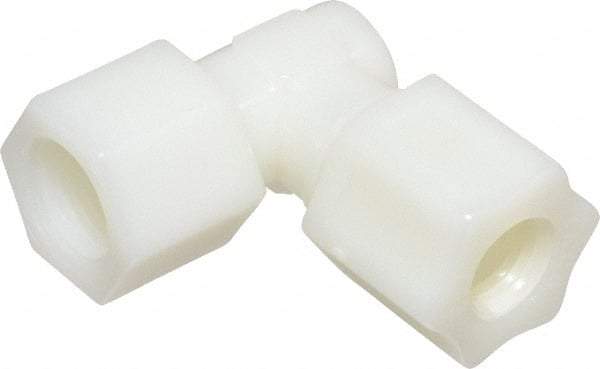 Made in USA - 1/2" Tube OD, Nylon Plastic Compression Tube Female Elbow - 3/8 NPT Pipe, 220°F Max, Plastic Grip - Exact Industrial Supply