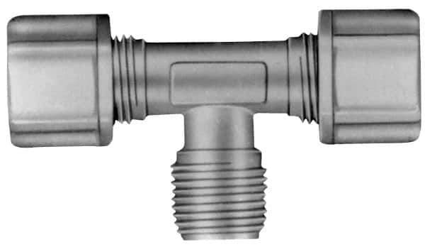 Made in USA - 3/8" Tube OD, Acetal/Celcon Plastic Compression Tube Male Branch Tee - 1/4 NPT Pipe, 220°F Max, Plastic Grip - Exact Industrial Supply