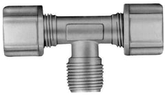 Made in USA - 3/8" Tube OD, Acetal/Celcon Plastic Compression Tube Male Branch Tee - 1/4 NPT Pipe, 220°F Max, Plastic Grip - Exact Industrial Supply