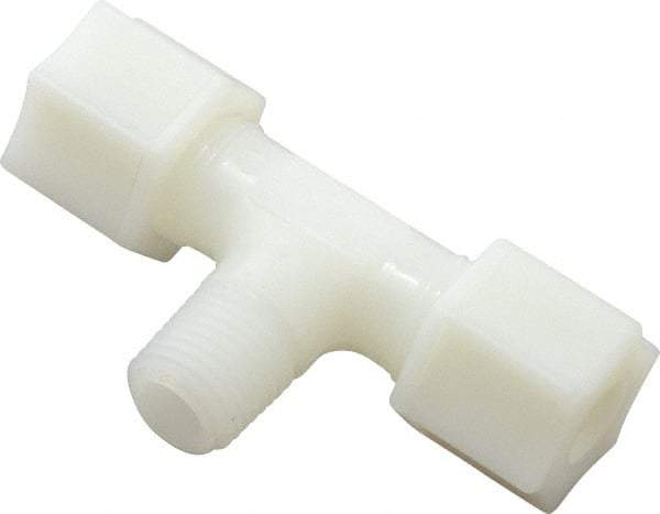 Made in USA - 3/8" Tube OD, Nylon Plastic Compression Tube Male Branch Tee - 1/4 NPT Pipe, 220°F Max, Plastic Grip - Exact Industrial Supply