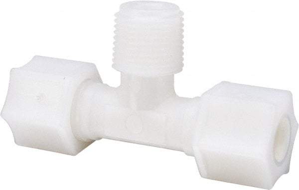 Made in USA - 3/8" Tube OD, Nylon Plastic Compression Tube Male Branch Tee - 3/8 NPT Pipe, 220°F Max, Plastic Grip - Exact Industrial Supply