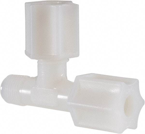 Made in USA - 1/4" Tube OD, Nylon Plastic Compression Tube Male Run Tee - 1/8 NPT Pipe, 220°F Max, Plastic Grip - Exact Industrial Supply