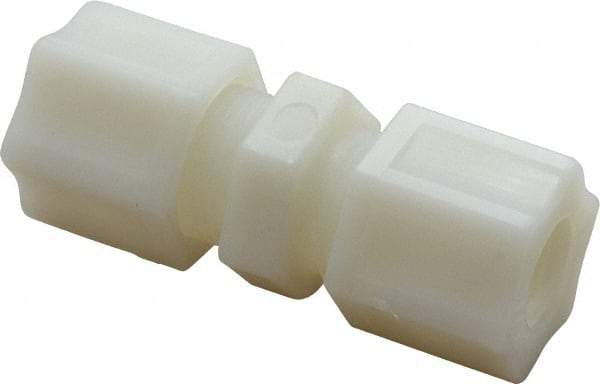 Made in USA - 1/2" Tube OD, Nylon Plastic Compression Tube Union - 220°F Max, Plastic Grip - Exact Industrial Supply