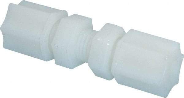 Made in USA - 1/4" Tube OD, Nylon Plastic Compression Tube Bulkhead Union - 220°F Max, Plastic Grip - Exact Industrial Supply