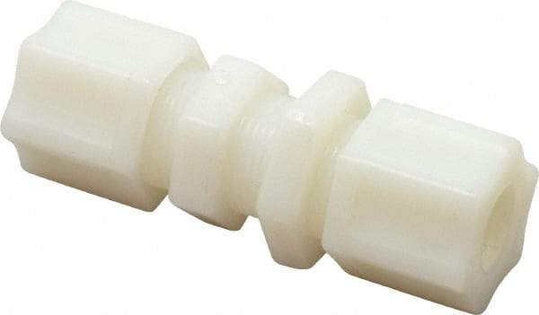 Made in USA - 1/2" Tube OD, Nylon Plastic Compression Tube Bulkhead Union - 220°F Max, Plastic Grip - Exact Industrial Supply
