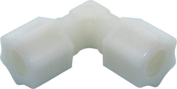 Made in USA - 1/2" Tube OD, Nylon Plastic Compression Tube Union Elbow - 220°F Max, Plastic Grip - Exact Industrial Supply