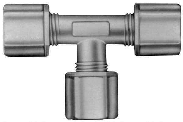 Made in USA - 3/8" Tube OD, Kynar Plastic Compression Tube Union Tee - 275°F Max, Plastic Grip - Exact Industrial Supply