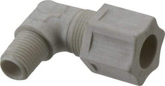 Made in USA - 1/2" Tube OD, Polypropylene Plastic Compression Tube Male Elbow - 1/4 NPT Pipe, 215°F Max, Plastic Grip - Exact Industrial Supply