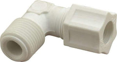 Made in USA - 1/2" Tube OD, Polypropylene Plastic Compression Tube Male Elbow - 1/2 NPT Pipe, 215°F Max, Plastic Grip - Exact Industrial Supply