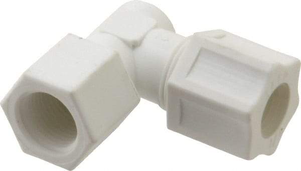 Made in USA - 1/2" Tube OD, Polypropylene Plastic Compression Tube Female Elbow - 3/8 NPT Pipe, 215°F Max, Plastic Grip - Exact Industrial Supply