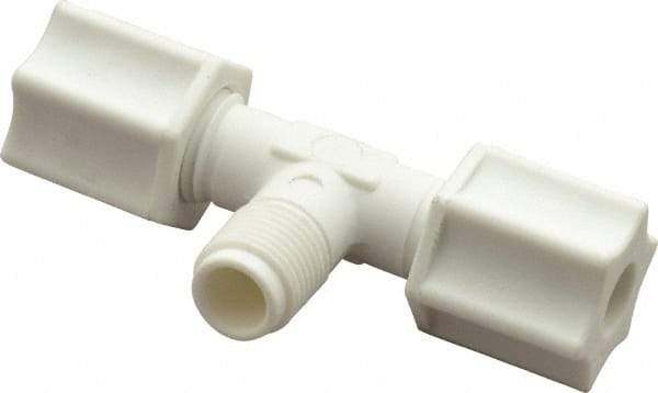 Made in USA - 1/4" Tube OD, Polypropylene Plastic Compression Tube Male Branch Tee - 1/8 NPT Pipe, 215°F Max, Plastic Grip - Exact Industrial Supply