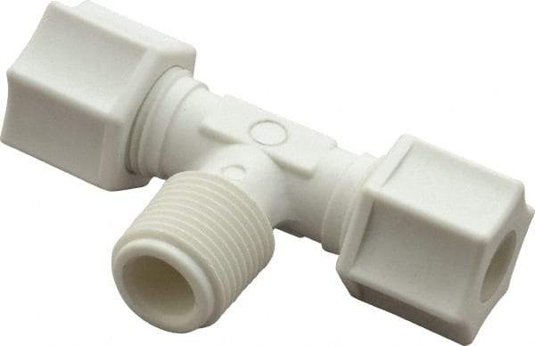 Made in USA - 3/8" Tube OD, Polypropylene Plastic Compression Tube Male Branch Tee - 3/8 NPT Pipe, 215°F Max, Plastic Grip - Exact Industrial Supply