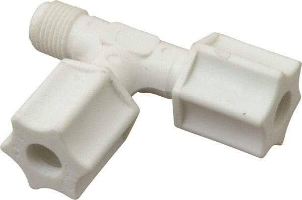 Made in USA - 1/4" Tube OD, Polypropylene Plastic Compression Tube Male Run Tee - 1/8 NPT Pipe, 215°F Max, Plastic Grip - Exact Industrial Supply
