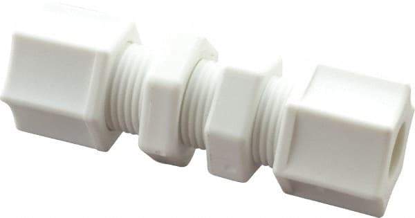 Made in USA - 3/8" Tube OD, Polypropylene Plastic Compression Tube Bulkhead Union - 215°F Max, Plastic Grip - Exact Industrial Supply