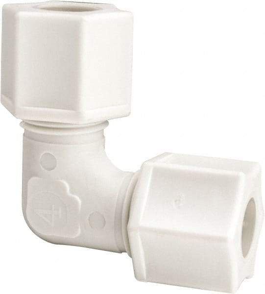 Made in USA - 3/8" Tube OD, Polypropylene Plastic Compression Tube Union Elbow - 215°F Max, Plastic Grip - Exact Industrial Supply