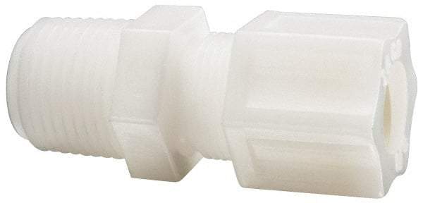 Made in USA - 1/2" Tube OD, Acetal/Celcon Plastic Compression Tube Male Connector - 1/2 NPT Pipe, 220°F Max, Plastic Grip - Exact Industrial Supply