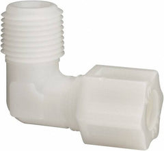 Made in USA - 1/2" Tube OD, Acetal/Celcon Plastic Compression Tube Male Elbow - 1/2 NPT Pipe, 220°F Max, Plastic Grip - Exact Industrial Supply