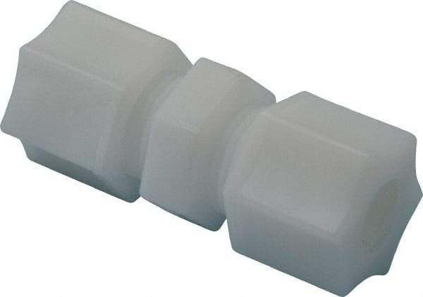 Made in USA - 3/8" Tube OD, Acetal/Celcon Plastic Compression Tube Union - 220°F Max, Plastic Grip - Exact Industrial Supply
