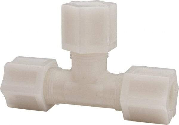 Made in USA - 1/2" Tube OD, Acetal/Celcon Plastic Compression Tube Union Tee - 220°F Max, Plastic Grip - Exact Industrial Supply