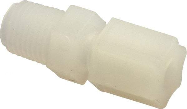 Made in USA - 1/4" Tube OD, Kynar Plastic Compression Tube Male Connector - 1/4 NPT Pipe, 275°F Max, Plastic Grip - Exact Industrial Supply