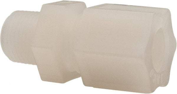 Made in USA - 1/2" Tube OD, Kynar Plastic Compression Tube Male Connector - 3/8 NPT Pipe, 275°F Max, Plastic Grip - Exact Industrial Supply