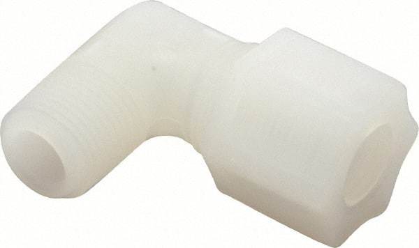 Made in USA - 1/2" Tube OD, Kynar Plastic Compression Tube Male Elbow - 3/8 NPT Pipe, 275°F Max, Plastic Grip - Exact Industrial Supply