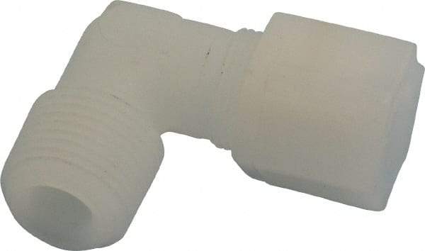 Made in USA - 1/2" Tube OD, Kynar Plastic Compression Tube Male Elbow - 1/2 NPT Pipe, 275°F Max, Plastic Grip - Exact Industrial Supply