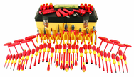 80 Piece - Insulated Tool Set with Pliers; Cutters; Nut Drivers; Screwdrivers; T Handles; Knife; Sockets & 3/8" Drive Ratchet w/Extension; Adjustable Wrench; Ruler - Exact Industrial Supply