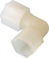 Made in USA - 1/2" Tube OD, Kynar Plastic Compression Tube Female Elbow - 1/2 NPT Pipe, 275°F Max, Plastic Grip - Exact Industrial Supply