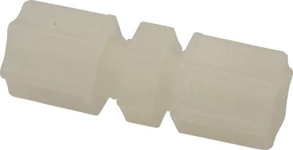 Made in USA - 1/4" Tube OD, Kynar Plastic Compression Tube Union - 275°F Max, Plastic Grip - Exact Industrial Supply