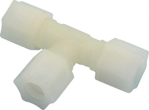 Made in USA - 1/2" Tube OD, Kynar Plastic Compression Tube Union Tee - 275°F Max, Plastic Grip - Exact Industrial Supply