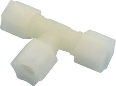 Made in USA - 1/2" Tube OD, Kynar Plastic Compression Tube Union Tee - 275°F Max, Plastic Grip - Exact Industrial Supply