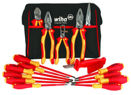 13 Piece - Insulated Tool Set with Pliers; Cutters; Xeno; Square; Slotted & Phillips Screwdrivers in Tool Box - Exact Industrial Supply