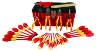25 Piece - Insulated Tool Set with Pliers; Cutters; Ruler; Knife; Slotted; Phillips; Square & Terminal Block Screwdrivers; Nut Drivers in Tool Box - Exact Industrial Supply