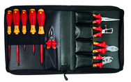 10 Piece - Insulated Pliers; Cutters; Wire Stripper; Slotted & Phillips Screwdrivers in Zipper Case - Exact Industrial Supply
