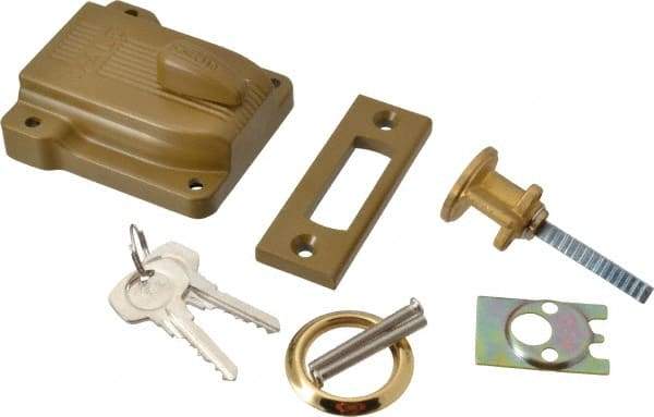 Yale - 1-1/8 to 2-1/4" Door Thickness, Brass Lacquer Finish, 112F Rimlock Deadbolt - Rim Cylinder - Exact Industrial Supply